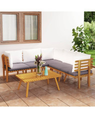 Salon de jardin 6 pcs avec coussins Bois d'acacia solide | Mobilier & Déco