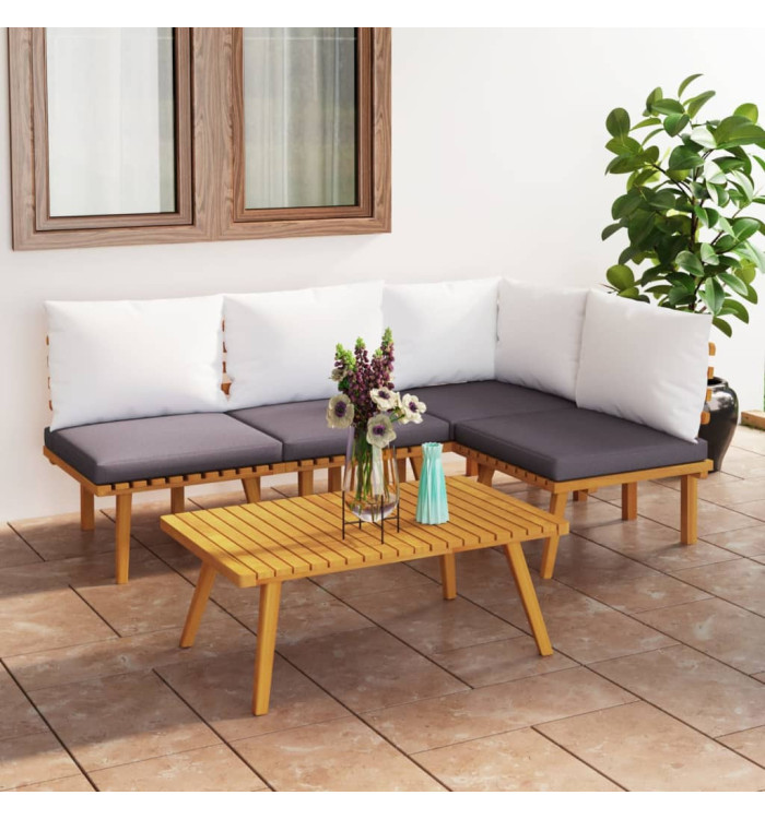 Salon de jardin 5 pcs avec coussins Bois d'acacia solide | Mobilier & Déco