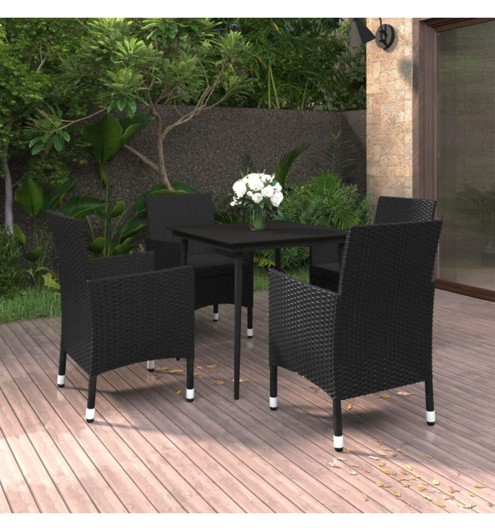 Ensemble à manger de jardin coussins 5 pcs Résine tressée Verre | Mobilier & Déco