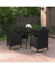 Ensemble à manger de jardin coussins 5 pcs Résine tressée Verre | Mobilier & Déco