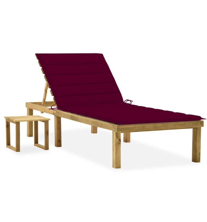 Chaise longue de jardin avec table et coussin Pin imprégné | Mobilier & Déco