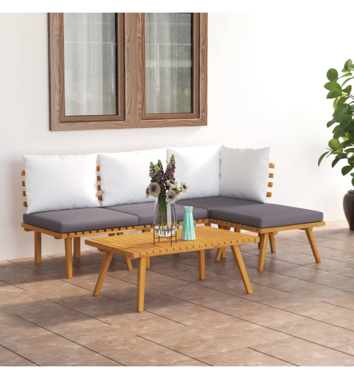Salon de jardin 5 pcs avec coussins Bois d'acacia solide | Mobilier & Déco