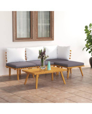Salon de jardin 5 pcs avec coussins Bois d'acacia solide | Mobilier & Déco