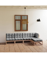 Salon de jardin 5 pcs avec coussins Bois de pin massif | Mobilier & Déco