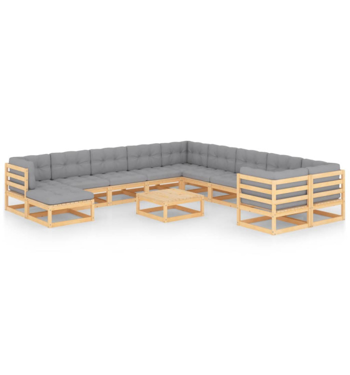 Salon de jardin 12 pcs avec coussins Bois de pin massif | Mobilier & Déco