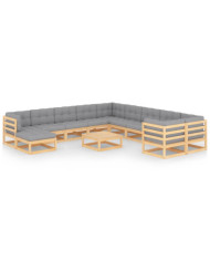 Salon de jardin 12 pcs avec coussins Bois de pin massif | Mobilier & Déco