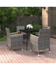 Ensemble à manger de jardin coussins 5 pcs Résine tressée Verre | Mobilier & Déco