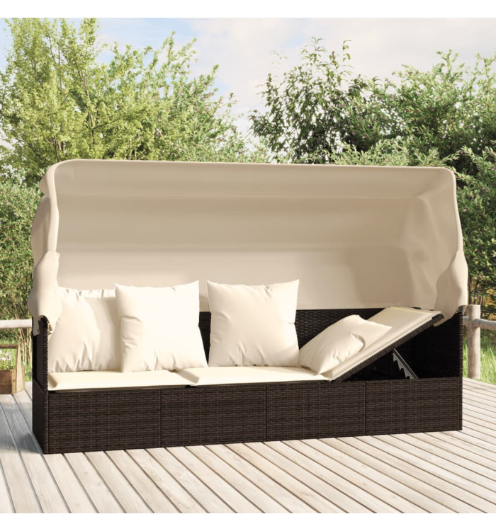 Lit de salon d'extérieur toit et coussins Marron Résine tressée | Mobilier & Déco