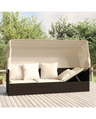 Lit de salon d'extérieur toit et coussins Marron Résine tressée | Mobilier & Déco