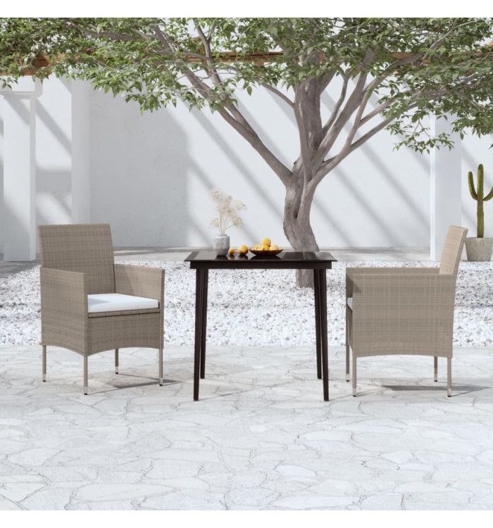 Ensemble à manger de jardin avec coussins 3 pcs Beige et noir | Mobilier & Déco