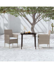 Ensemble à manger de jardin avec coussins 3 pcs Beige et noir | Mobilier & Déco