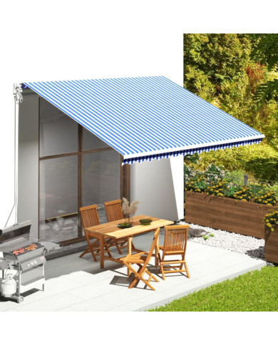 Tissu de remplacement pour auvent Bleu et blanc 4,5x3,5 m | Mobilier & Déco