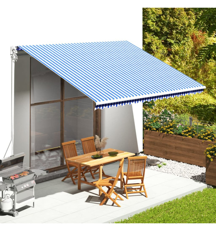 Tissu de remplacement pour auvent Bleu et blanc 4,5x3,5 m | Mobilier & Déco