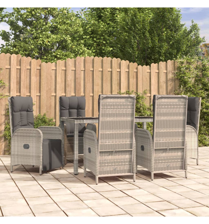 Ensemble à manger jardin et coussins 7 pcs gris rotin | Mobilier & Déco