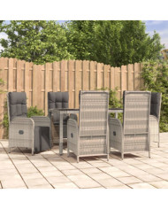 Ensemble à manger jardin et coussins 7 pcs gris rotin | Mobilier & Déco