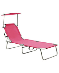 Chaise longue pliable avec auvent acier rose magento | Mobilier & Déco