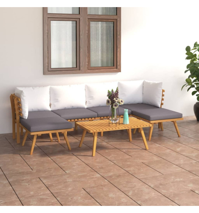 Salon de jardin 7 pcs avec coussins Bois d'acacia solide | Mobilier & Déco