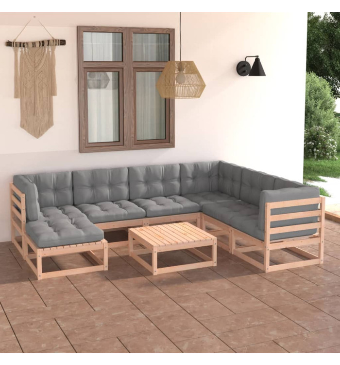 Salon de jardin 8 pcs avec coussins Bois de pin massif | Mobilier & Déco