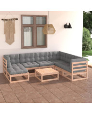 Salon de jardin 8 pcs avec coussins Bois de pin massif | Mobilier & Déco