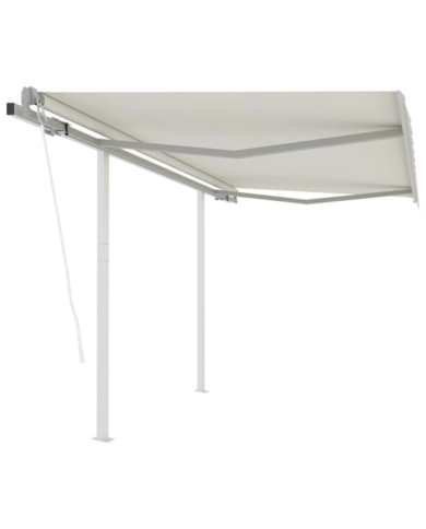 Auvent rétractable automatique avec poteaux 3,5x2,5 m Crème | Mobilier & Déco