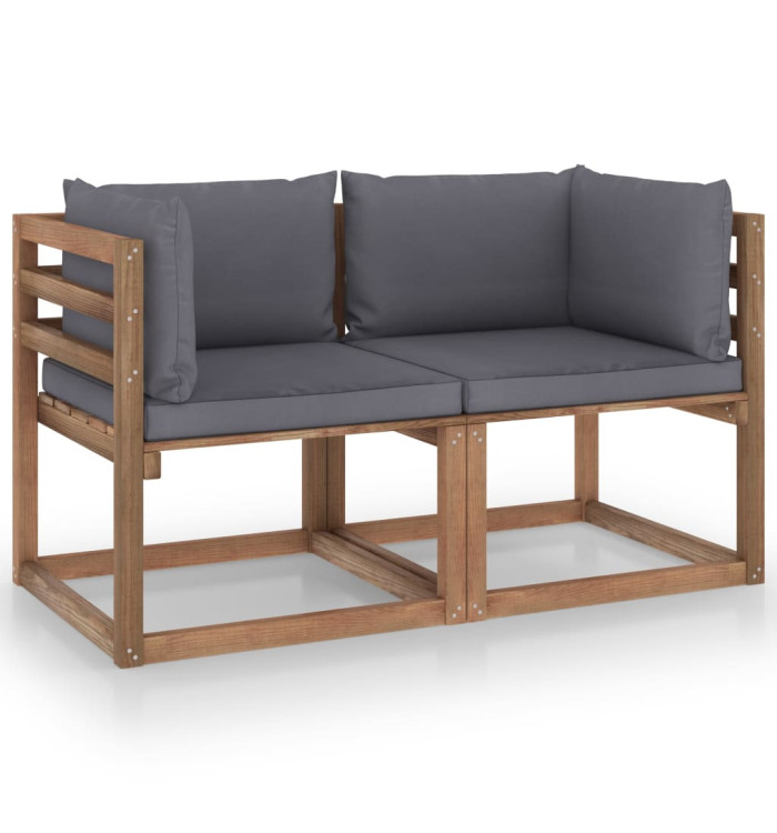Canapé palette de jardin 2 places et coussins anthracite Pinède | Mobilier & Déco