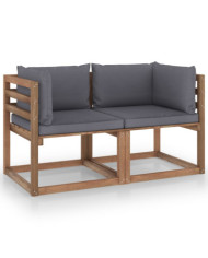 Canapé palette de jardin 2 places et coussins anthracite Pinède | Mobilier & Déco