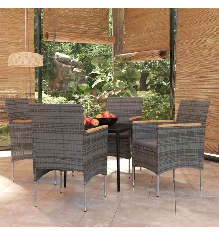 Ensemble à manger de jardin et coussins 5pcs Gris/noir | Mobilier & Déco