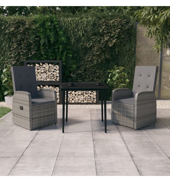 Ensemble à manger de jardin avec coussins 3 pcs Gris | Mobilier & Déco
