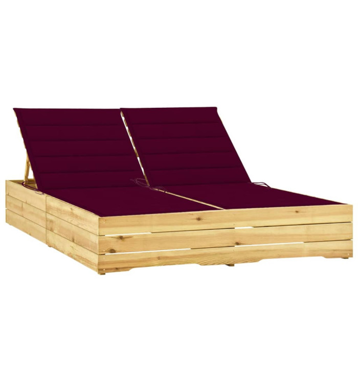 Chaise longue double et coussins bordeaux Bois de pin imprégné | Mobilier & Déco