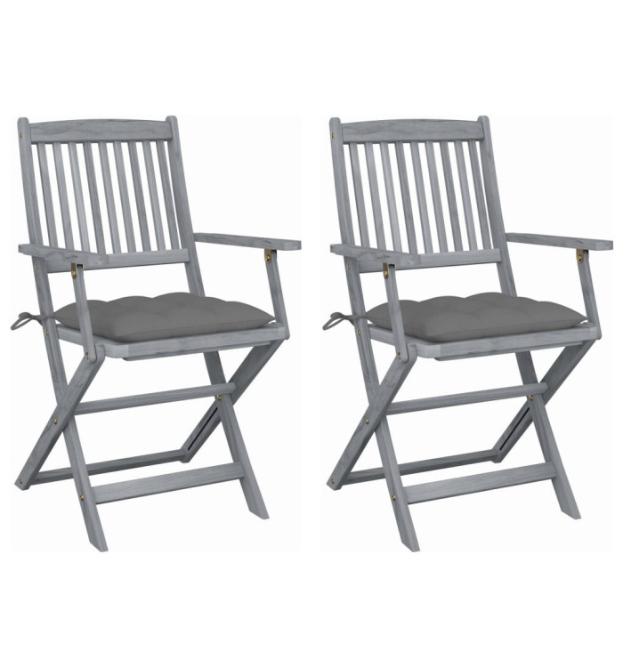 Chaises pliables d'extérieur lot de 2 et coussins Bois d'acacia | Mobilier & Déco