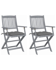 Chaises pliables d'extérieur lot de 2 et coussins Bois d'acacia | Mobilier & Déco