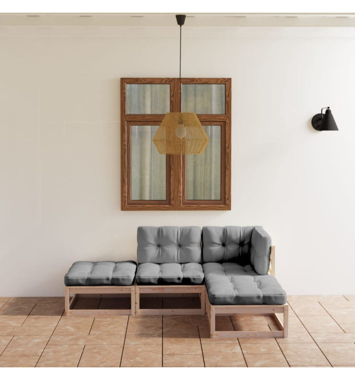 Salon de jardin 4 pcs avec coussins Bois de pin massif | Mobilier & Déco