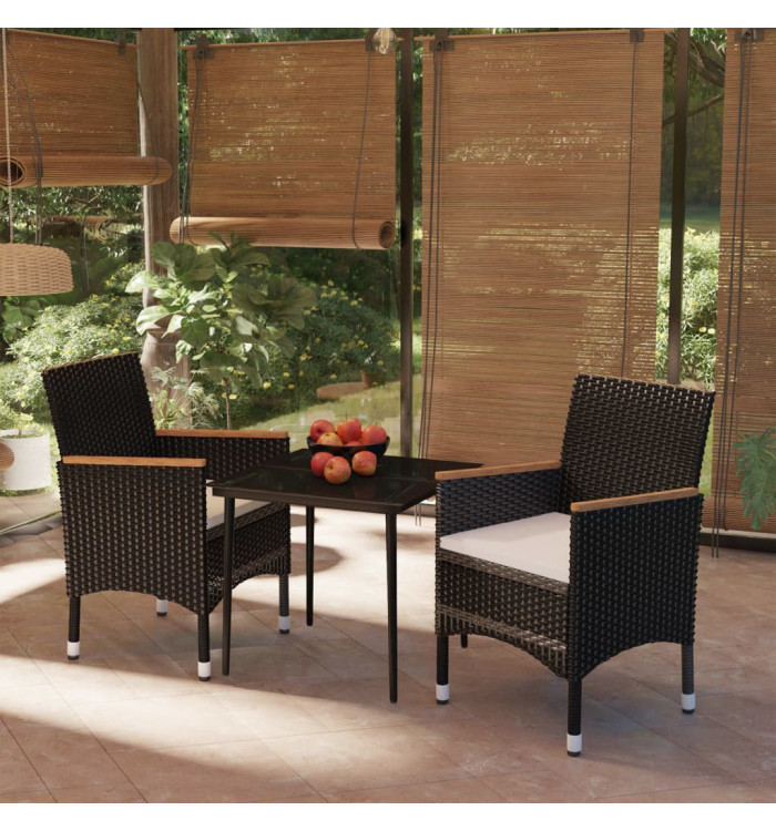 Ensemble à manger de jardin avec coussins 3 pcs noir | Mobilier & Déco