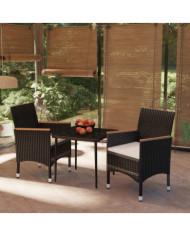 Ensemble à manger de jardin avec coussins 3 pcs noir | Mobilier & Déco