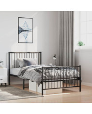 Cadre de lit métal sans matelas et pied de lit noir 100x200 cm | Mobilier & Déco