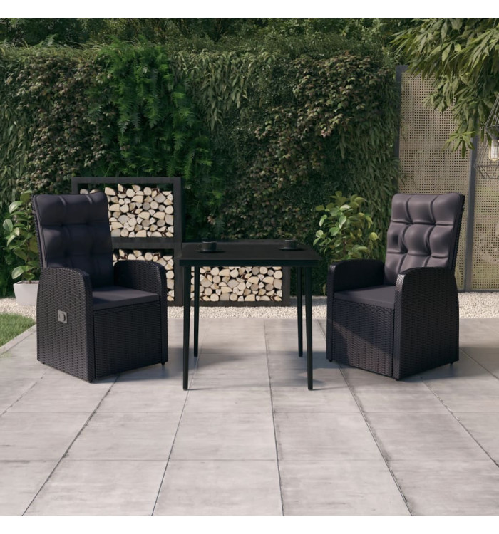 Ensemble à manger de jardin avec coussins 3 pcs noir | Mobilier & Déco