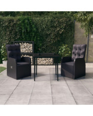 Ensemble à manger de jardin avec coussins 3 pcs noir | Mobilier & Déco