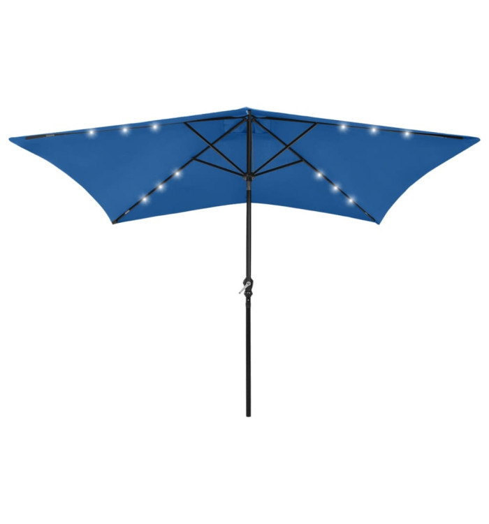 Parasol de jardin avec LED et mât en acier bleu azuré 2x3 m | Mobilier & Déco
