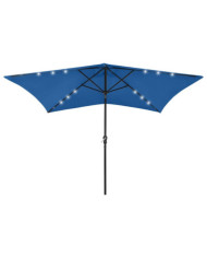 Parasol de jardin avec LED et mât en acier bleu azuré 2x3 m | Mobilier & Déco