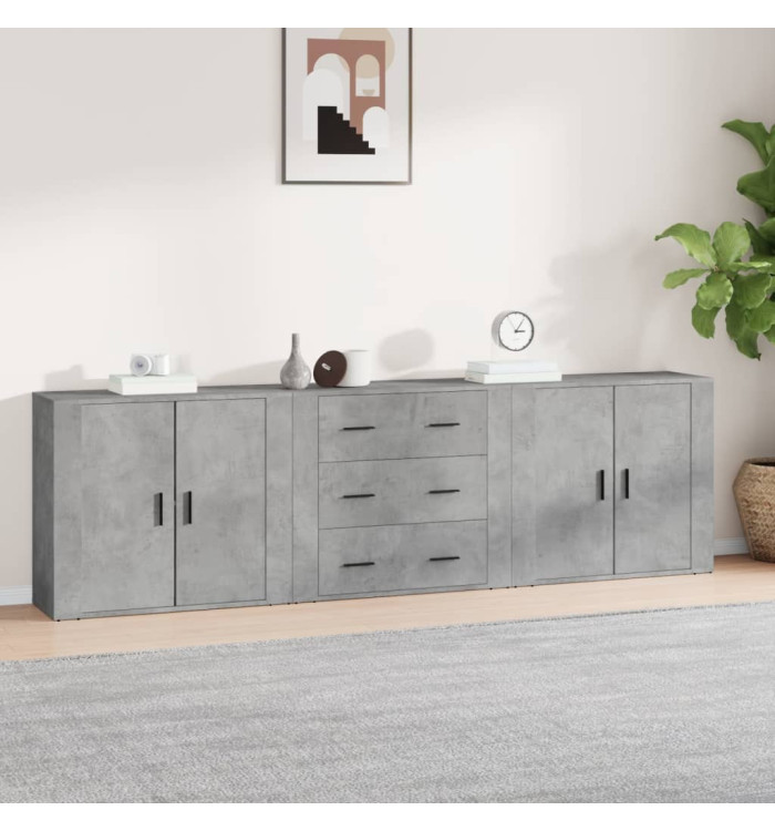 Buffets 3 pcs gris béton bois d'ingénierie | Mobilier & Déco