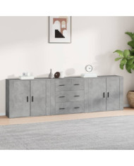 Buffets 3 pcs gris béton bois d'ingénierie | Mobilier & Déco