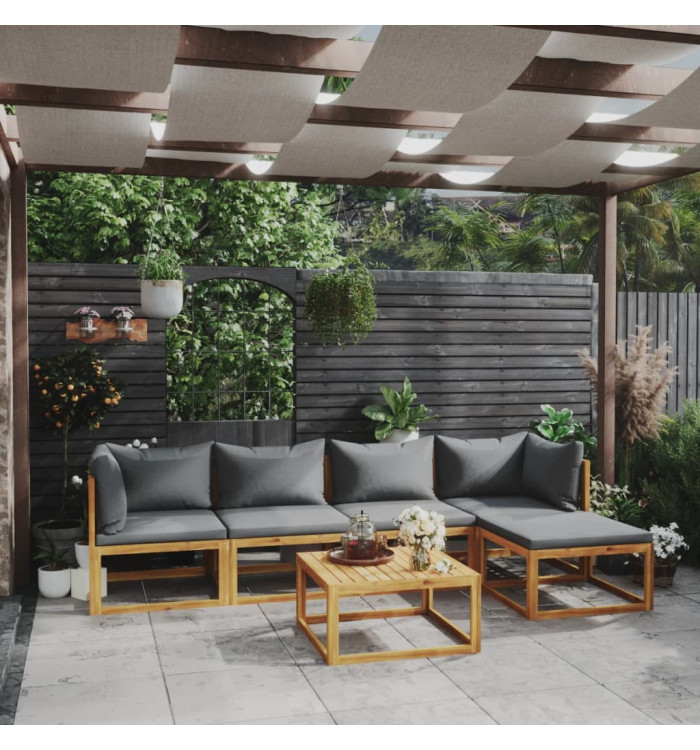 Salon de jardin 6 pcs avec coussin Bois d'acacia solide | Mobilier & Déco
