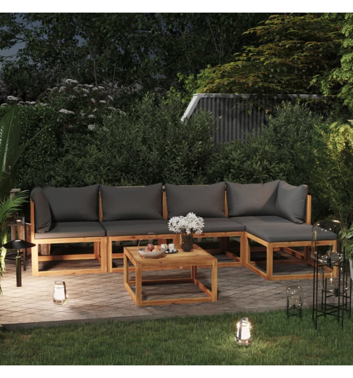 Salon de jardin 6 pcs avec coussin Bois d'acacia solide | Mobilier & Déco