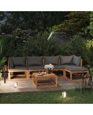 Salon de jardin 6 pcs avec coussin Bois d'acacia solide | Mobilier & Déco