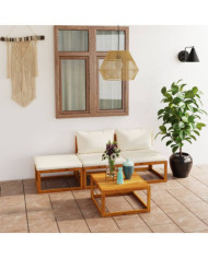 Salon de jardin 4 pcs avec coussin Crème Bois d'acacia solide | Mobilier & Déco