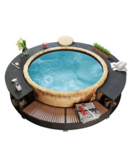 Cadre de bain à remous noir résine tressée | Mobilier & Déco