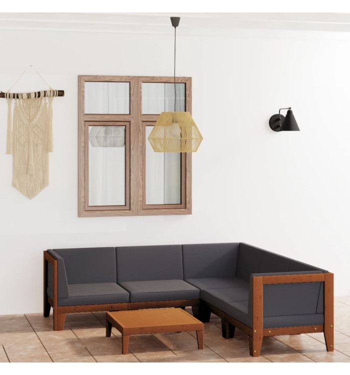 Salon de jardin 6 pcs avec coussins Bois d'acacia solide | Mobilier & Déco