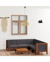 Salon de jardin 6 pcs avec coussins Bois d'acacia solide | Mobilier & Déco