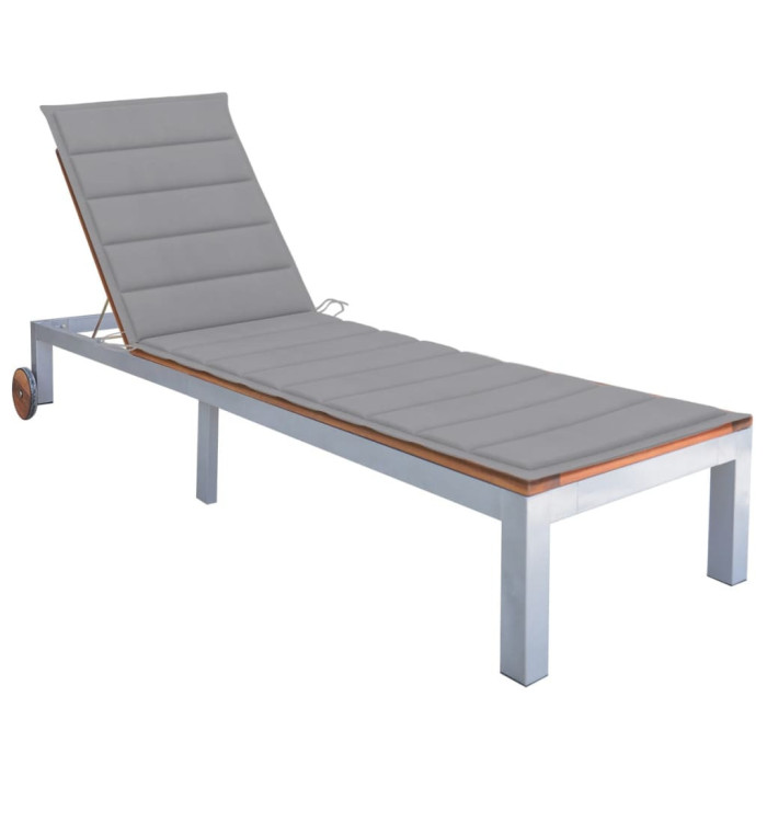 Chaise longue avec coussin Bois d'acacia et acier galvanisé | Mobilier & Déco
