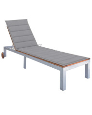 Chaise longue avec coussin Bois d'acacia et acier galvanisé | Mobilier & Déco